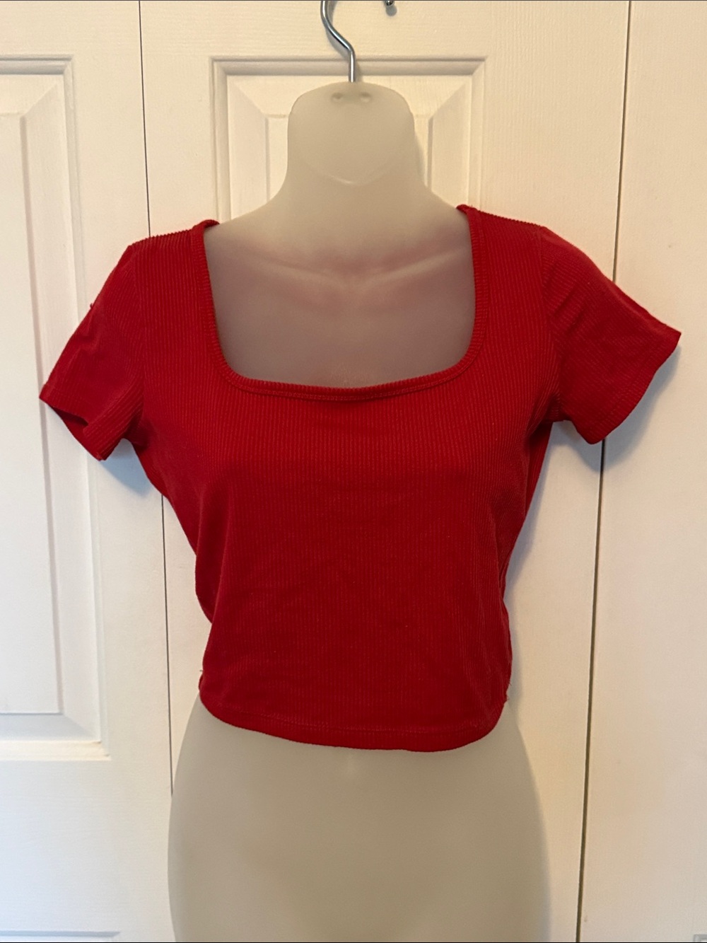 Hollister Sz S Red Ribbed Square-Neck Crop Top b77